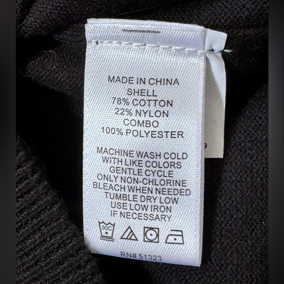 CeCe Black Mockneck Sweater with Sheer Dotted Sleeves - Picture 9 of 9